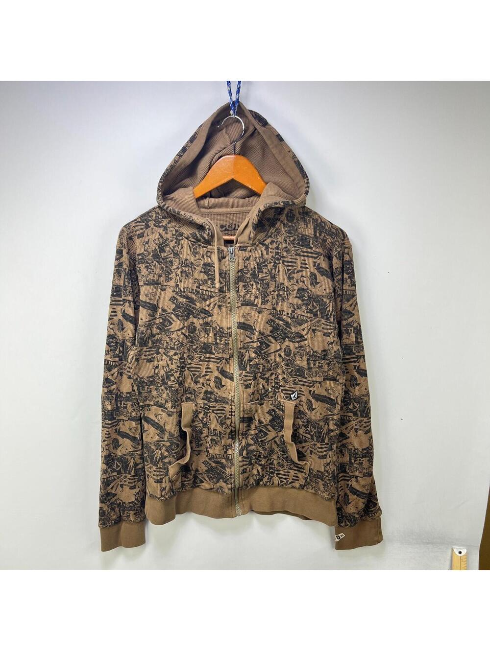Vintage Volcom Y2K Waffle Thermal Zip Hoodie Medium